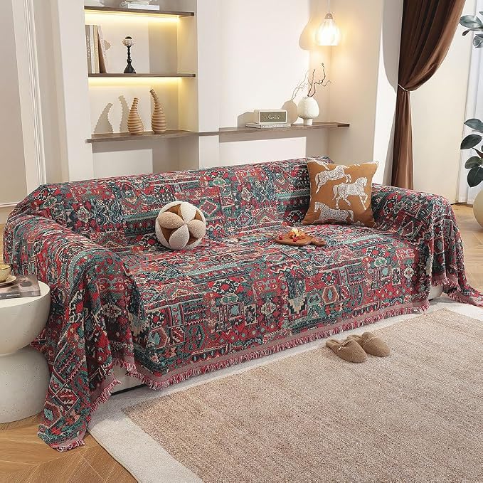 ROOMLIFE Aztec Boho Couch Cover Blanket Sofa Covers for Loveseat 2/3 Cushion Couches, Pet-Friendly Washable Anti-Slip Sofa Slipcovers Furniture Protector with Tassels,Farmhouse Home Decor 71'' X134'' - Image 9