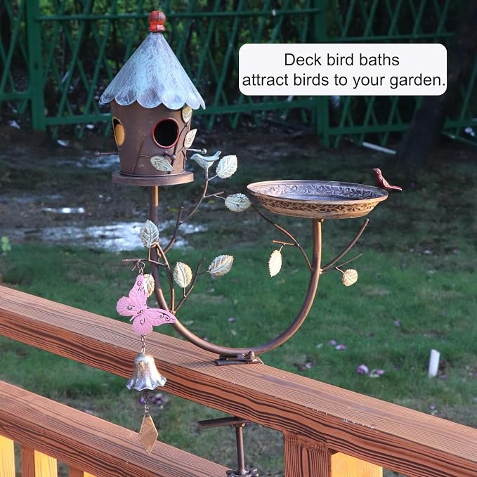 Deck Bird Bath, Metal Bird Bath and Bird Houses, Deck Mounted Bird Bath | Detachable and Adjustable Sturdy Deck Bird Bath for Outdoor Porch Yard Garden Decoration - Image 7