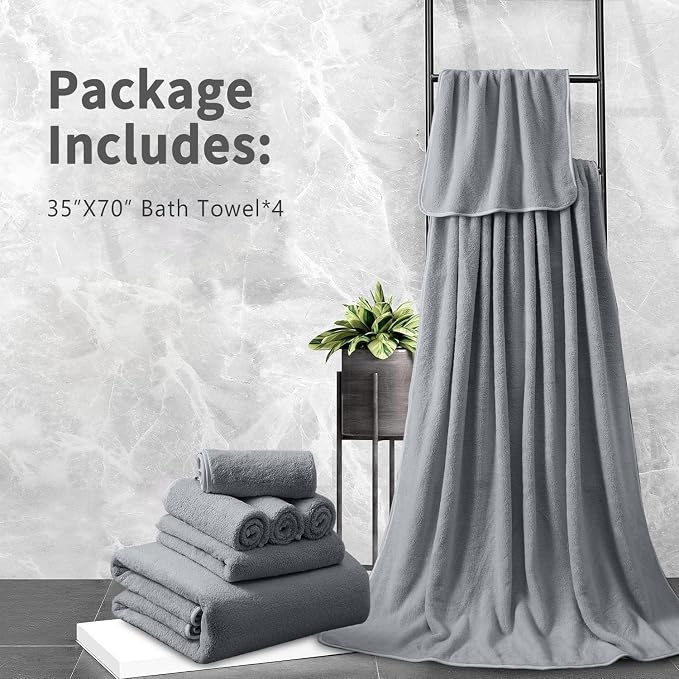 Extra Large Bath Sheet 4 Piece (35"x70")-Ultra Soft Oversized Bath Towel,Bath Sheet Towel Set for Bathroom Hotel,Plush Highly Absorbent Quick Dry Shower Towel Set for Adults,Bathroom Towel Grey - Image 7