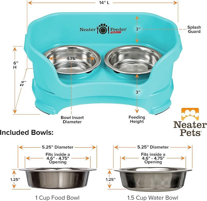 Neater Pet Brands Neater Feeder Deluxe Mess Proof Cat Bowls Elevated, Made in USA, No Spill Raised Bowls for Indoor Cats, Stainless Steel Food and Water Bowl Set, Pet Dish Feeding Station, Aquamarine - Image 8