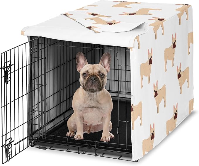 Sweet Jojo Designs 36in. Medium Dog Crate Cover (Frenchie) Pet Cage, Kennel Covers (French Bulldog, Puppy Dogs, Modern, Dog, Whimsical, Pet, Puppies, Cartoon, Minimalist Doggy) by SweetJojoDesigns