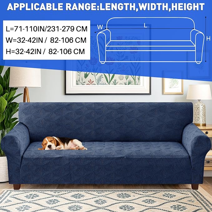 YEMYHOM 1 Piece Stretch Oversized Couch Covers for 4 Seat, Jacquard Extra Large Sofa Cover with Non-Slip Elastic Bottom, Thickened Slipcover Furniture Protector for Dogs Pets (X-Large, Navy） - Image 2