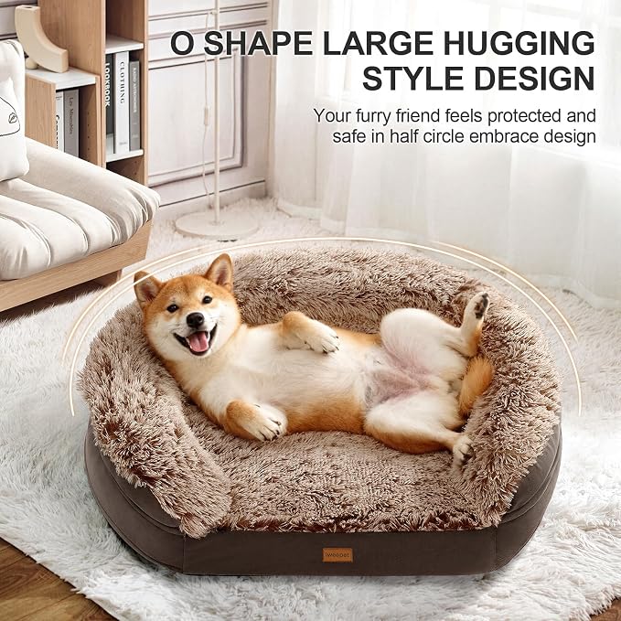 iweepet Fluffy Orthopedic Dog Beds for Large & Extra Large Dogs, 41" Calming Dog Sofa Bed with Supportive 28D Egg-Crate Foam, Removable Washable Cover, Waterproof Lining, for Puppy,Senior,Sick - Image 2