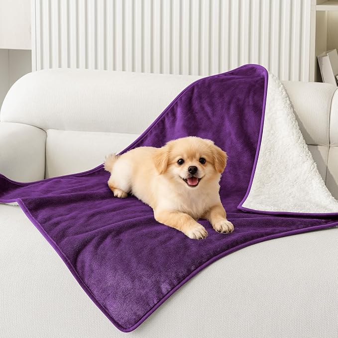 Smiry Waterproof Dog Bed Blanket, Leakproof Pet Throw Blanket for Bed Couch Sofa, Reversible Sherpa Fleece Furniture Protector Cover for Small Medium Large Dogs Cats (Purple, 32x40 inches) by Smiry