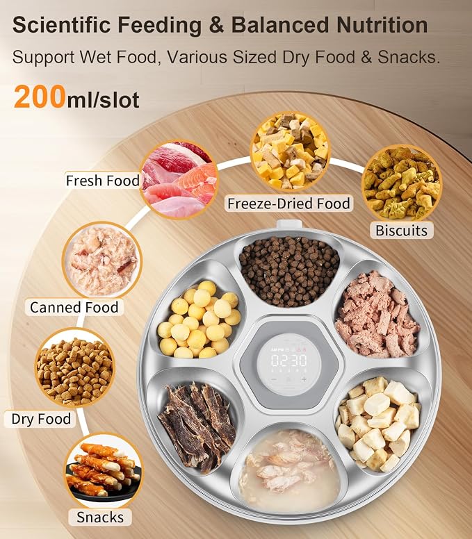Casfuy Automatic Cat Feeder Cordless - Automatic Cat Food Dispenser with Stainless Steel Tray for Wet Food Rechargeable Auto Feeder for Cats Small Dogs with Programmable Timer Low Battery Indicator - Image 3