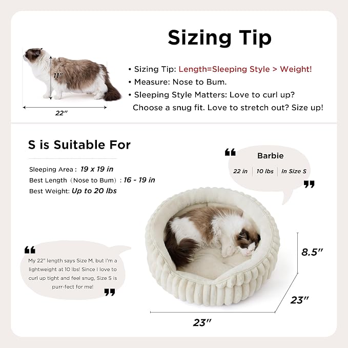 Bedsure ComfyFleece™ Washable Cute Large Cat Bed,Soft Round Puppy Bed,23in | Cozy Fluffy Plush Small Dog Bed,Donut Corduroy Cuddler Pet Beds for Indoor Big Cats,Anti-Slip Bottom,Up to 20 Lbs,Warm Gray - Image 5