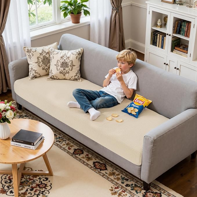 Hokway Couch Cushion Covers, Stretch Sofa Cushion Covers, Washable Replacement Sofa Seater Slipcovers, Reversible Furniture Protector for Dogs(Creamwhite, X-Large) - Image 5