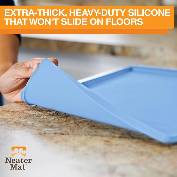 Neater Pet Brands Neater Mat Pet Mats for Food and Water, Cat & Dog Bowl Mat Waterproof Silicone, Feeding Tray, Dog Food Mats for Floors, Placemat w/Raised Edge for Under Bowls, 16” x 10”, Light Blue - Image 4