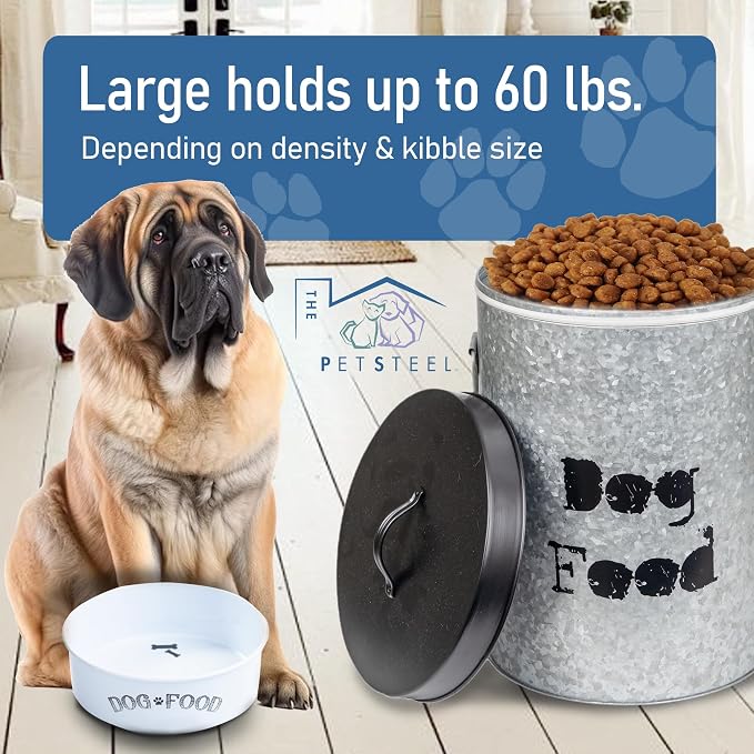Large Dog 60lb Pet Food Storage Canister or Dog Bin with Scoop – Durable & Airtight for Freshnesss, Minimalist Design & Recyclable, Huge Large Metal Container - Image 5
