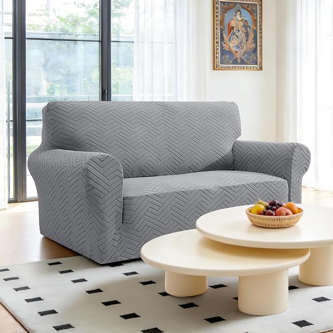 Stretch Sofa Cover Non-Slip Washable Furniture Protector | Stretch, 55"-69".Soft, Non Skid Foam, Elastic Bottom, Machine Washable, for Kids & Pets, Couch & Sofa, Light Gray - Image 2