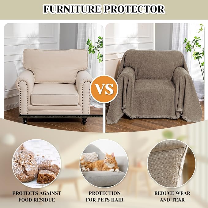 MEETSKY Small Couch Cover Oversized Armchair Sofa Cover Washable for Dogs Sofa Single Recliner, Chenille Sofa Throw Slipcover for Pets Sofa Cover Thick, 71" x 91", Sand - Image 3