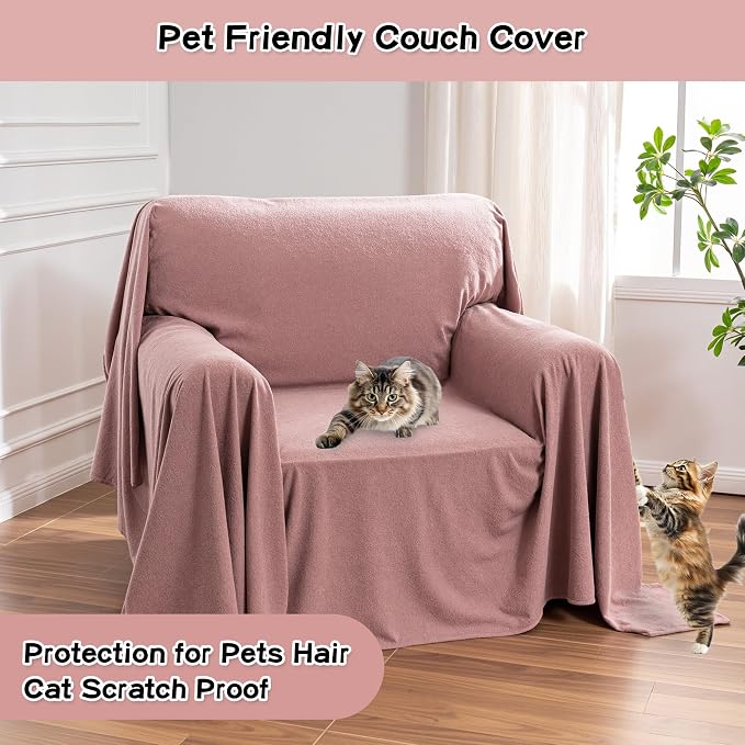 MEETSKY Chair Cover Cat Scratch Proof Recliner Chair Covers, Oversized Armchair Sofa Covers Washable Sofa Slipcover for Single Couch, Soft Small Couch Slipcover for Pets Dogs, 71" x 91", Pink - Image 2