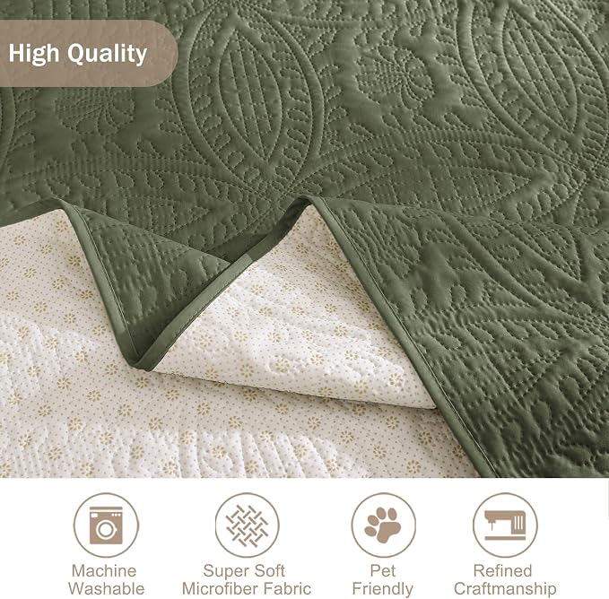 Olive Green Quilted Couch Cover with Pockets for Extra-Large Sofa, Anti-Slip Sofa Covers for Dogs Washable, Pet Friendly Oversized Sofa Cover Water-Repellent (X-Large Sofa 78", Olive Green) - Image 7