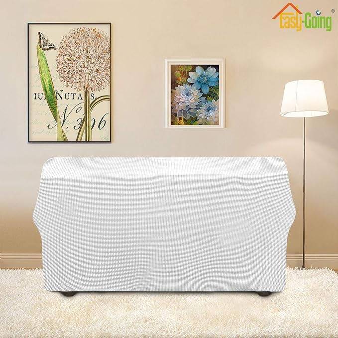 Easy-Going Stretch Loveseat Couch Covers Washable Snow White | 1-Piece Loveseat Covers for 2 Cushion Couch Furniture Protector RV Sofa Slipcover Soft with Bottom for Kids Pets - Image 4