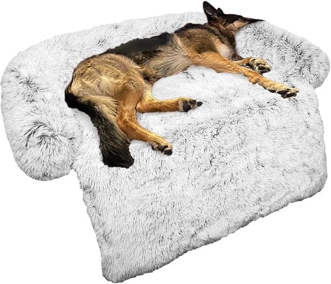 Calming Dog Bed Fluffy Plush Dog Mat for Furniture Protector with Removable Washable Cover for Large Medium Small Dogs and Cats (Large, Light Grey) by GGIB