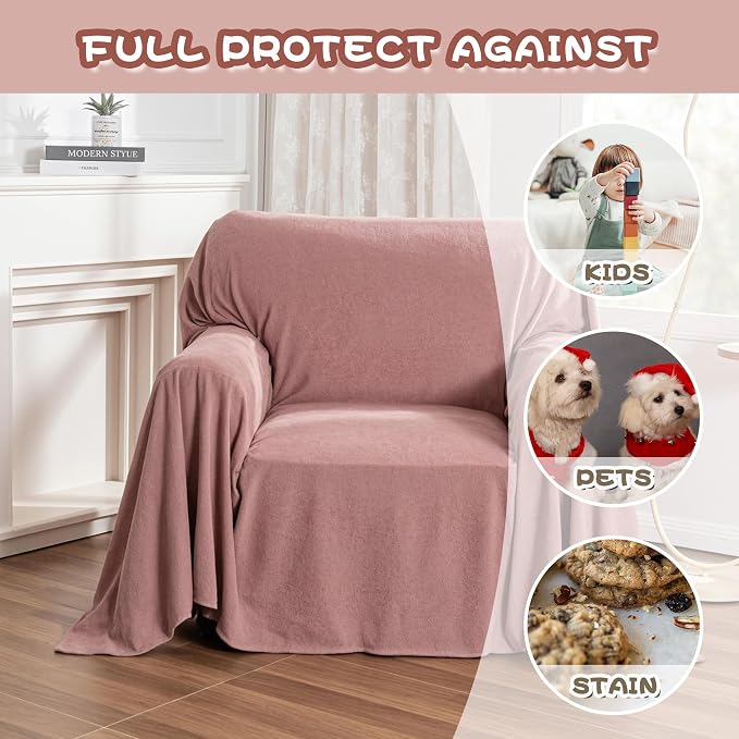 MYSKY HOME Pink Sofa Cover, Couch Covers for Pet, Couch Cover Reclining Couch Covers Armchair Covers for 1 Cushion Couch, Thick Durable Sofa Covers for Furniture Couch Cover, 71" x 91" - Image 3