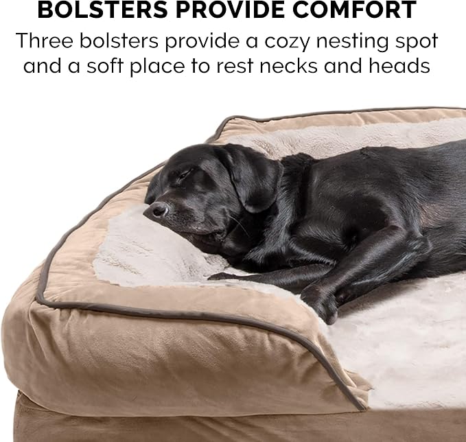 Furhaven Orthopedic Dog Bed for Large/Medium Dogs w/ Removable Bolsters & Washable Cover, For Dogs Up to 55 lbs - Plush & Velvet Waves Perfect Comfort Sofa - Brownstone, Large - Image 12