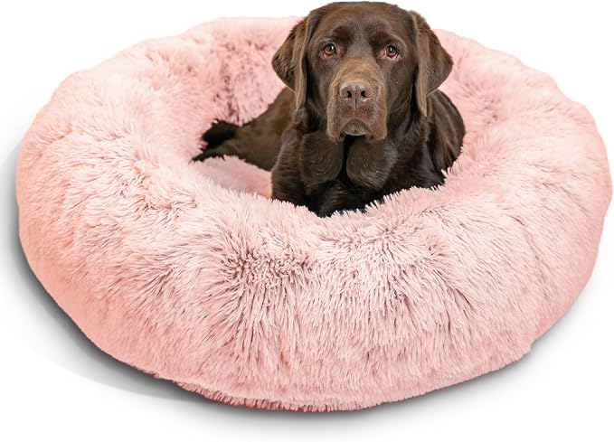 Best Friends by Sheri The Original Calming Donut Dog Bed for Large Dogs up to 100 lbs, Shag Faux Fur, Cotton Candy Pink, 36" x 36" by BestFriendsbySheri