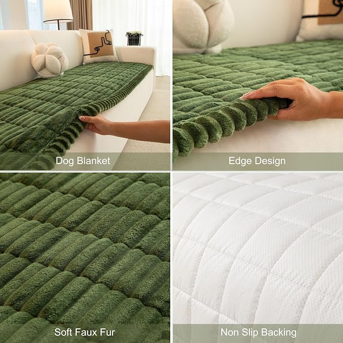Christmas Faux Fur Plush Dog Couch Cover, 3D Stripe Fuzzy Sofa Covers, Non-Slip Fluffy Dog Bed Cover Pet Blanket, Washable Furniture Protector for Puppy Cat (Dark Green,35"x94") - Image 7