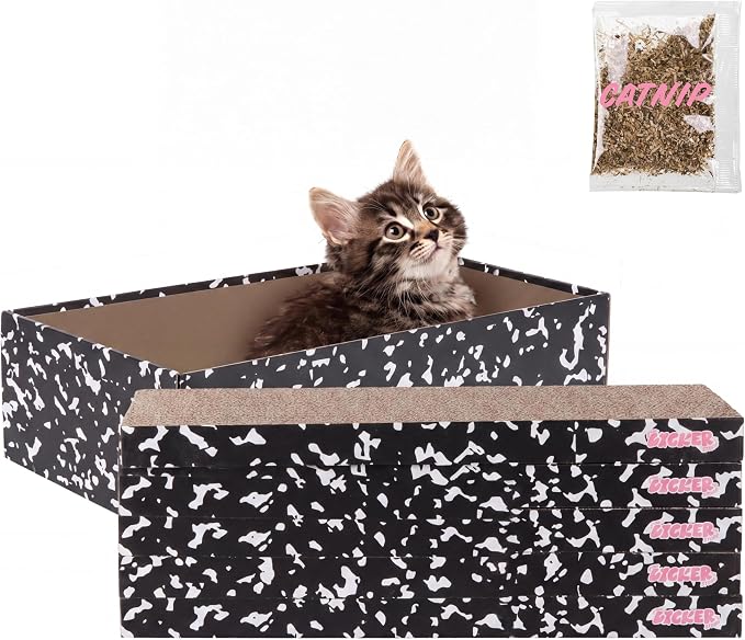 Naomi 18" x 10" Reversible Corrugated Cardboard Cat Scratcher Pads with Catnip, 5-Pack, Black/White Modern Furniture Protector CSR1009C by THELICKERSTORE