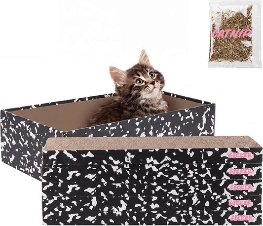 Naomi 18" x 10" Reversible Corrugated Cardboard Cat Scratcher Pads with Catnip, 5-Pack, Black/White Modern Furniture Protector CSR1009C by THELICKERSTORE