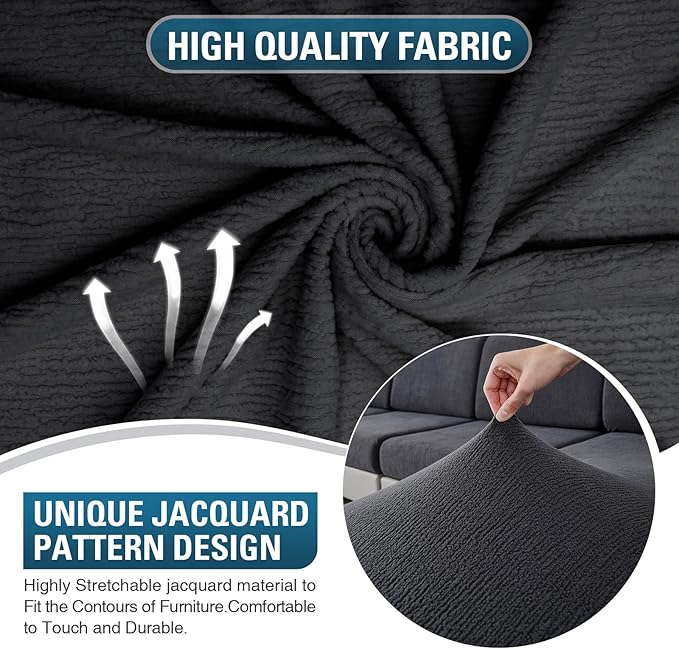 Couch Cushion Covers for Sectional Sofa Stretch Sofa Slipcovers Washable Wear-Resistant Sectional Couch Covers L Shaped Seats Furniture Protectors for Pets(Dark Grey, 2 Seater + 1 Chaise) - Image 4
