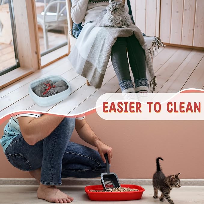 Tinlade 50 Count Jumbo Cat Litter Box Liners Large Drawstring Cat Litter Liners Bags Unscented Tear Resistant for Trash Waste to Keep Your Home Clean(39 x 22 Inch,Gray, Red) - Image 7