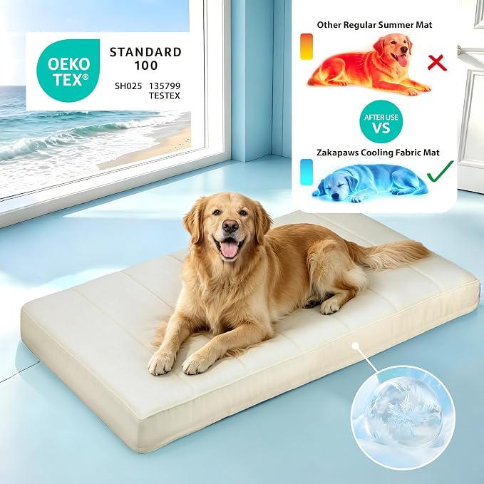 Cooling Dog Bed for Medium Dogs - Orthopedic Pet Beds with Memory Foam, QMAX>0.5, Waterproof Removable Washable Cover for Hot Weather, Dark Beige, 30" L x 20" W x 3" H - Image 2