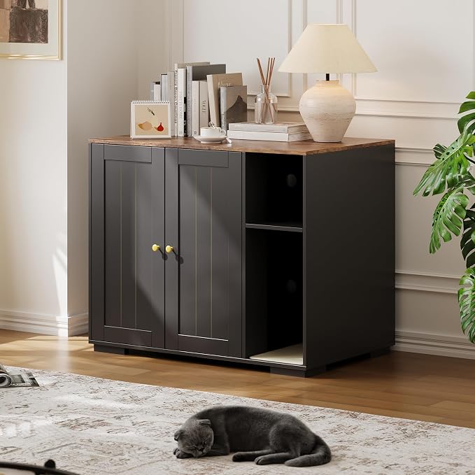 Large Cat Litter Enclosure with Litter Collector, Enclosure for Self-Cleaning Litter Boxes,Adjustable Shelf for Dog Proof,Charging Station, Large Hidden Litter Box for Cat, Cat House by Unknown