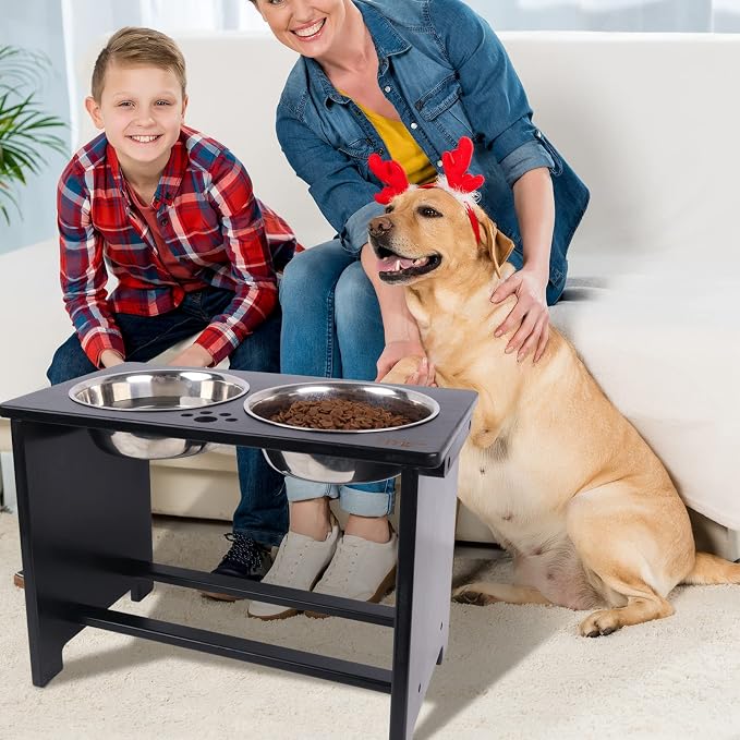 HTB Elevated Dog Bowl Stand with 2 Stainless Steel Bowls-14 H X-Large Black | Raised Dog Bowl Stand, 14"tall, 48 Oz Bowls, for Large Sized Dogs, Pet-safe, Solid Bamboo - Image 7