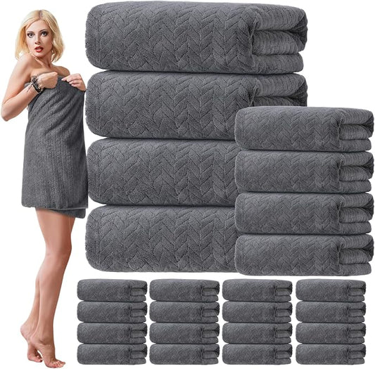 SmoothNovelty 20 Pack Microfiber Towels Bulk 4 Oversized Bath Towel 35 x 70 inch 4 Hand Cloth 12 Washcloth Large Soft Highly Absorbent for Beach Shower Bathroom Pool Salon Hotel(Dark Grey,Wheat) by SmoothNovelty