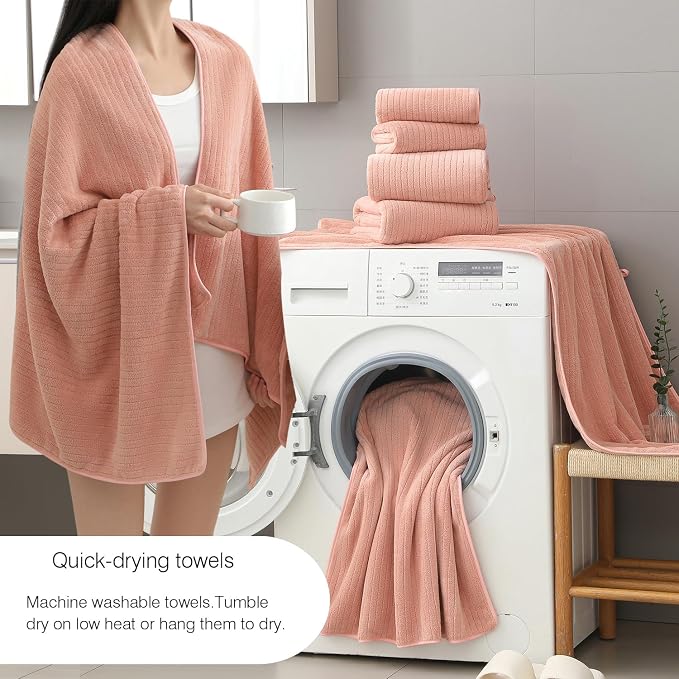18 Piece Family Bath Towel Set Include 6 Bath Towels,6 Hand Towels and 6 Washcloths Soft Bathroom Towel with Hanging Loops,Highly Absorbent Quick Dry Towels Set for Bathroom,Hotel and Spa-Orange - Image 2