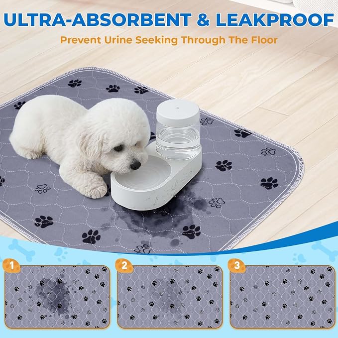 Fostanfly Reusable Puppy Pads, Washable & Absorbent, 18"x24"-2 Pack, Gray | Washable Pee Pads for Dogs, Leakproof & Waterproof Wee Wee Mat, Non Slip Training Potty Pads for Crate, Playpen - Image 3