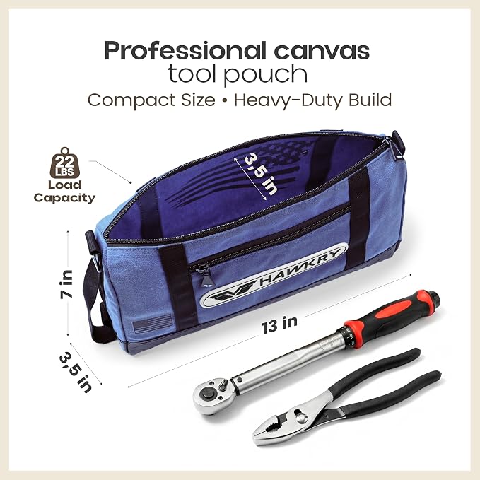 HAWKRY Heavy Duty Canvas Tool Bag – Waterproof Canvas Zipper Pouch, Garden Tool Bag, Construction Bags Heavy Duty, Small Zipper Pouch, Motorcycle Tool, Multipurpose Fishing Bag - Image 2