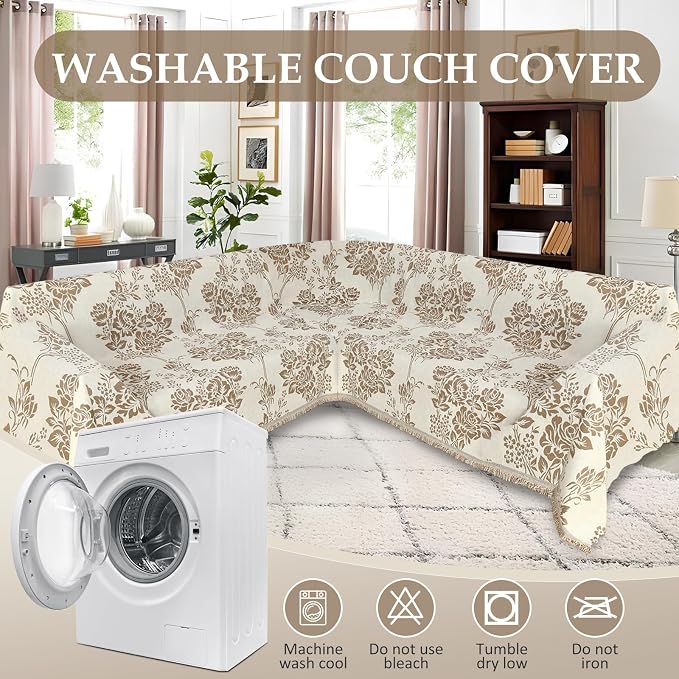 1OO% Waterproof Sectional Couch Covers for Dogs L Shaped Corner Sofa Cover Washable Chenille Sofa Slipcovers Blanket Modern Jacquard Pet Furniture Protector (91"x252", Khaki & Ivory White) - Image 8