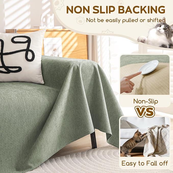 OstepDecor Waterproof Couch Covers for Pets, Couch Protector from Cat Claws | Washable Sofa Cover for Dogs, Non Slip Furniture Protector for Sofas, Loveseats & Sectionals, 71"x102", Green - Image 6