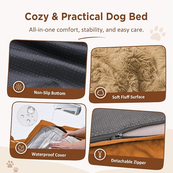 Comfort Expression Orthopedic Dog Bed for Extra Large Dogs with Bolster | Waterproof Dog Couch Bed with Washable Cover & Non-Slip Bottom, Supportive Egg Crate Foam Big Dog Bed, 53x42Inch - Image 4