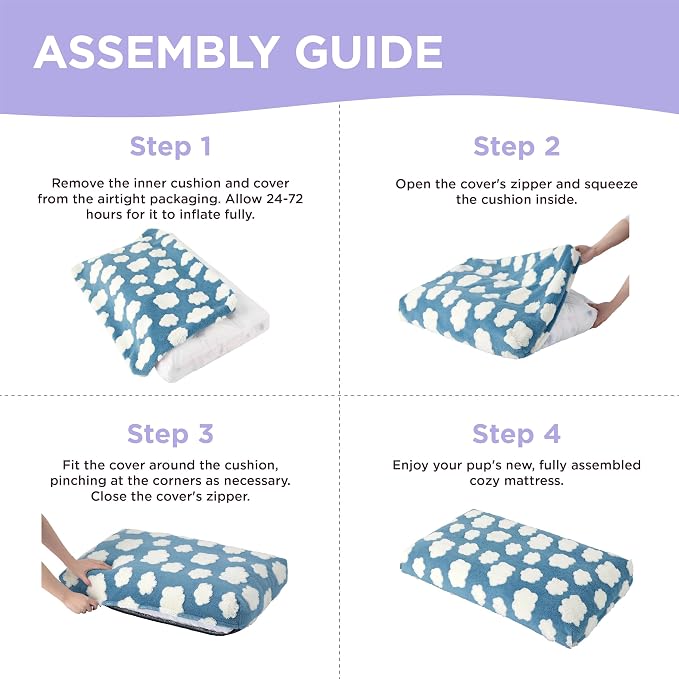 LE SURE Dog Beds Large Sized-Thick Shredded Chopped Foam Pet Bed as Gift for Indoor with Removable Cover, Cute Modern Fuzzy Plush & Anti Slip Bottom, Purple - Image 5