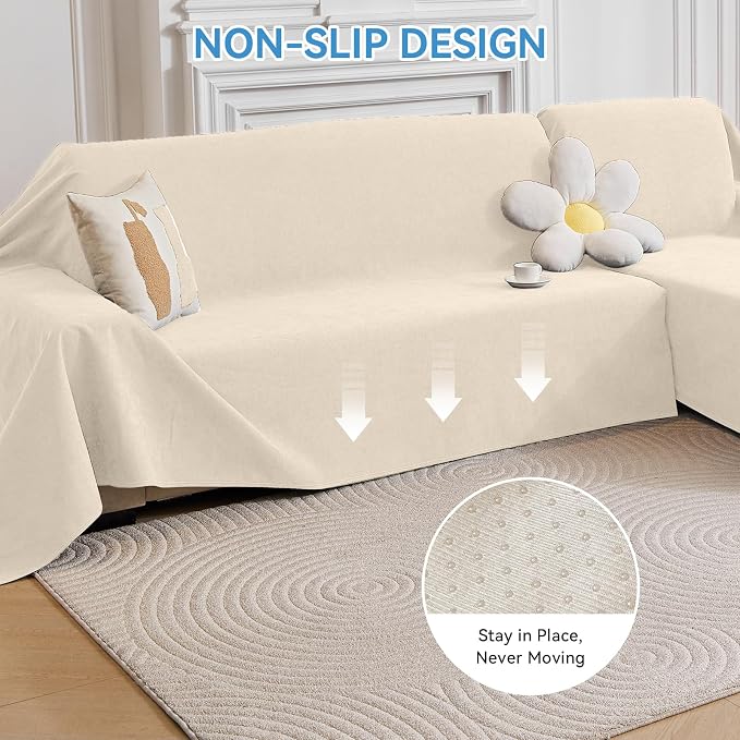 Deep Dream Sectional Couch Covers, 2 Pieces 100% Waterproof L Shaped Sofa Cover, Non Slip Couch Cover for Dogs Cats Washable, Pet Friendly Sofa Slipcovers Furniture Protector (XX-Large, Beige) - Image 5