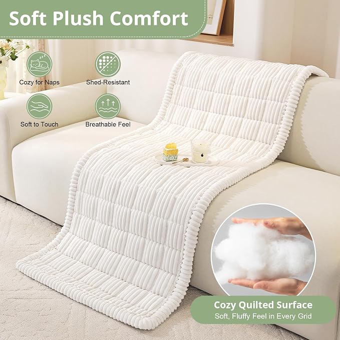 OstepDecor Couch Cover for Dogs, Washable Non Slip Sofa Cover for Pets, Soft Couch Covers for Sofa, Loveseat and Sectional, Furniture Protector Against Pet Hair & Scratches (35.4" x 82.7", White) - Image 6