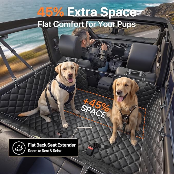 Hard Bottom Dog Car Seat Cover, Back Seat Extender with Washable Mat, L | Military-Grade Protection, 650LB Support, 45% More Space for Large Dogs, Waterproof, Mesh Window, Fits SUVs & Sedans - Image 4