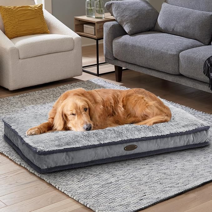 Dog Bed for Large, Medium Dogs Breeds, Deluxe Plush Dog Crate Beds, Comfy Kennel Pad, Pet Sleeping Mat, Waterproof, Removable and Machine Washable Cover & Non-Slip Bottom, 40"X28" Grey - Image 7