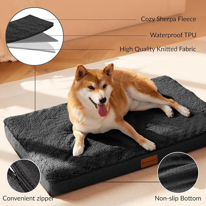 Patas Lague Orthopedic Large Dog Bed Washable Pet Sofa Mat 42''X28'' Black | Egg-Crate Foam Dog Couch For Large Sized Dogs, Waterproof Removable Cover, Soft Pet Crate Bed With Nonskid Bottom - Image 4