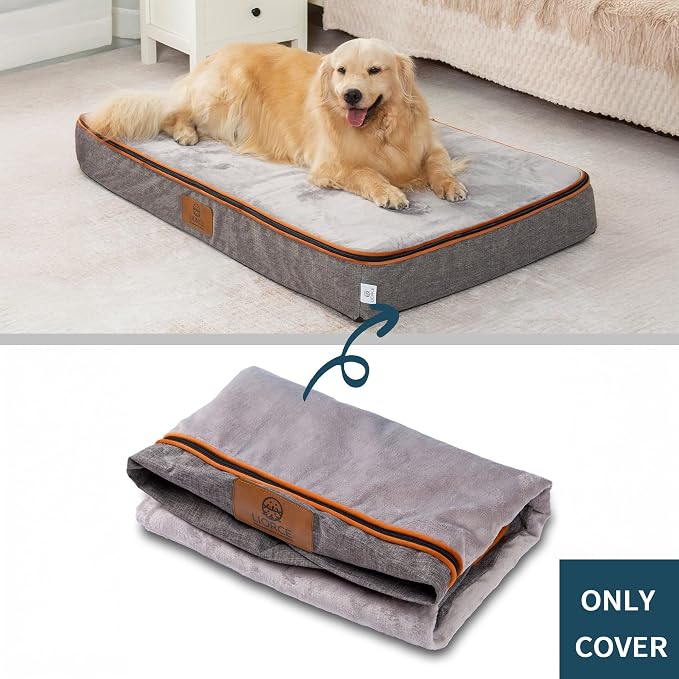 LIROCE Washable Dog Bed Cover Replacement, XXL Wrap-Around Zipper Cover for Orthopedic Memory Faom Dog Bed (48x30x6 inches), Ligth Grey - Image 3