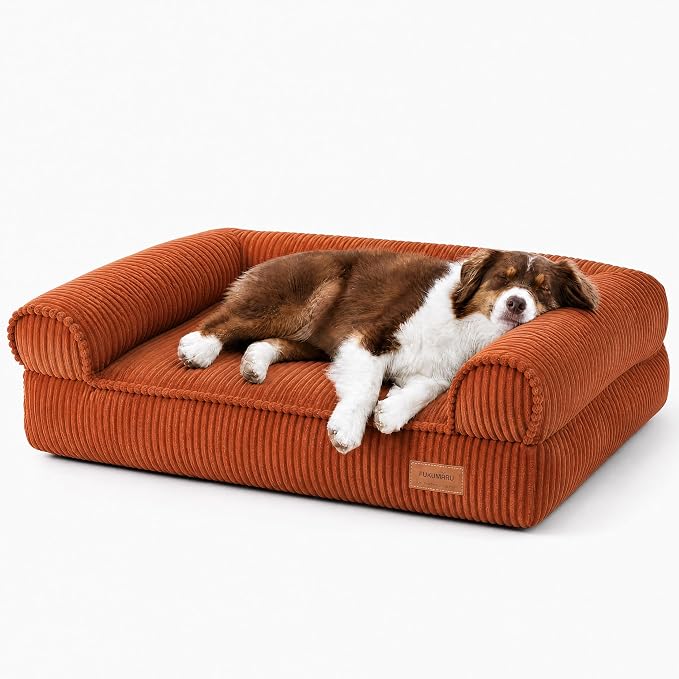 FUKUMARU Cute Dog Bed, Thickened Orthopedic Dog Sofa, Waterproof&Washable | 36" Corduroy Dog Couch with 4" Extra-Thick Egg-Crate Foam, Large Pet Bed for Medium to Large Dogs by FUKUMARU