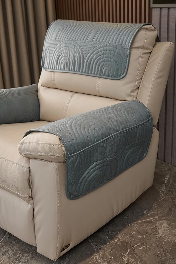 vctops 4 Pcs Water Resistant Sofa Armrest Cover Vintage Faux Suede Headrest Cover for Recliner Chair Arm Cover Non Slip Couch Cover for Dogs Washable Furniture Protector (Greyish Blue,2 Seat) - Image 5
