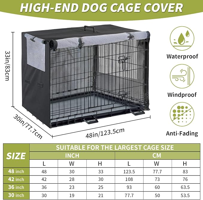 Dog Crate Cover 1200D Heavy Duty Polyester Built-in Anti-freezing Felt | for 48 inch Wire Dog Cage Winter Indoor Outdoor Protection,Waterproof Frostproof Large Dog Kennel Covers - Only cover (Black) - Image 2