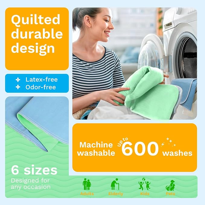 GREEN LIFESTYLE® Washable Underpads - Heavy Absorbency Reusable Bedwetting Incontinence Pads for Kids, Adults, Elderly, and Pets - Toddler Mattress Pads for Bed, Sofa, Floor (Pack of 40 - 34x36) - Image 6
