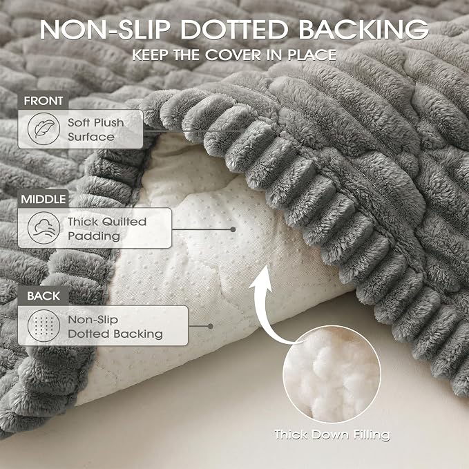 Non-Slip Washable Couch Cover for Dogs, Thick Plush Grid Flannel | 27.6"x82.7", Light Gray, 0.8" Thick, Rubber Dot Backing, Pet-Friendly Protector for Sofa, Floor, Window Seat, Car or Camping - Image 5