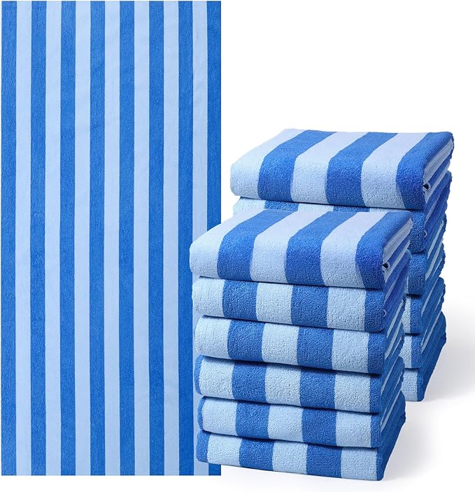 Redbaker 16 Packs 72 x 36 Inches Oversized Vertical Stripe Beach Towel Bulk Extra Large Pool Towels Set Microfiber Quick Dry Swim Towel Blanket for Women Men Adult Bath Travel(Blue) by Redbaker